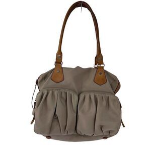 MZ Wallace Purse Nylon Taupe Handbag Shoulder Bag Pockets Every Day Bag Organize